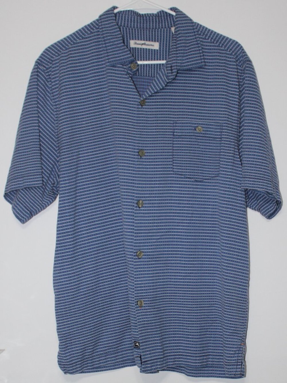Tommy Bahama Silk Cotton Blue Geometric Button Front Shirt Men’s Large L